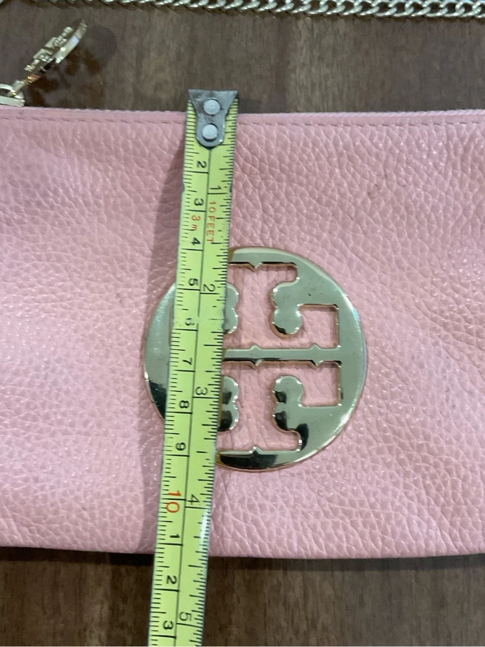 Tory Burch Pink Leather Wristlet with Gold Logo and Chain coin purse